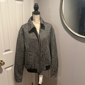 Zara Black and White Houndstooth Bomber Jacket NWT